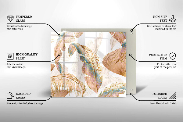 Glass worktop saver Boho feathers and leaves