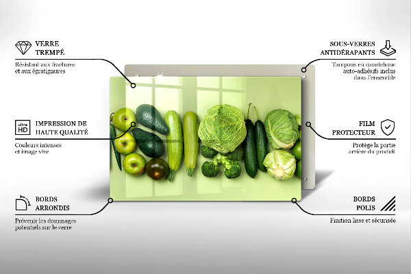 Work surface savers Green fruits and vegetables