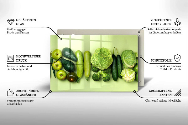 Work surface savers Green fruits and vegetables