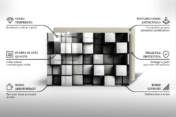 Induction hob cover 3D square abstraction