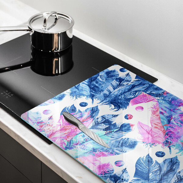 Induction hob protector Illustration of boho feathers