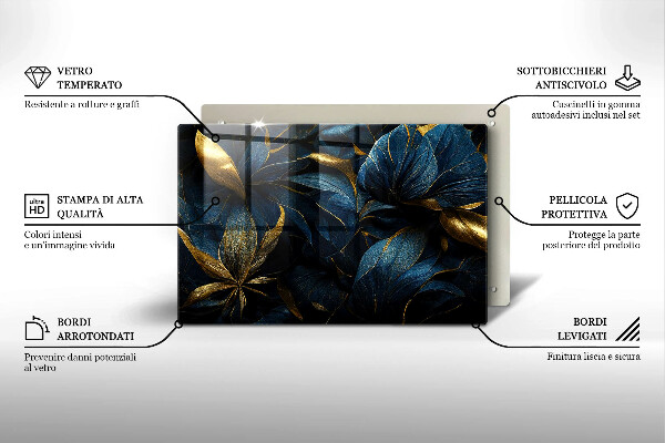 Induction hob protector Decorative leaves with gold