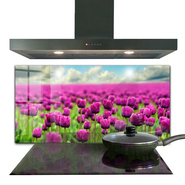 Kitchen glass panel Field of pink tulips meadow