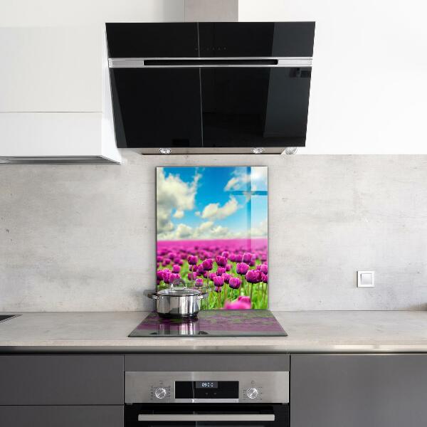 Kitchen glass panel Field of pink tulips meadow