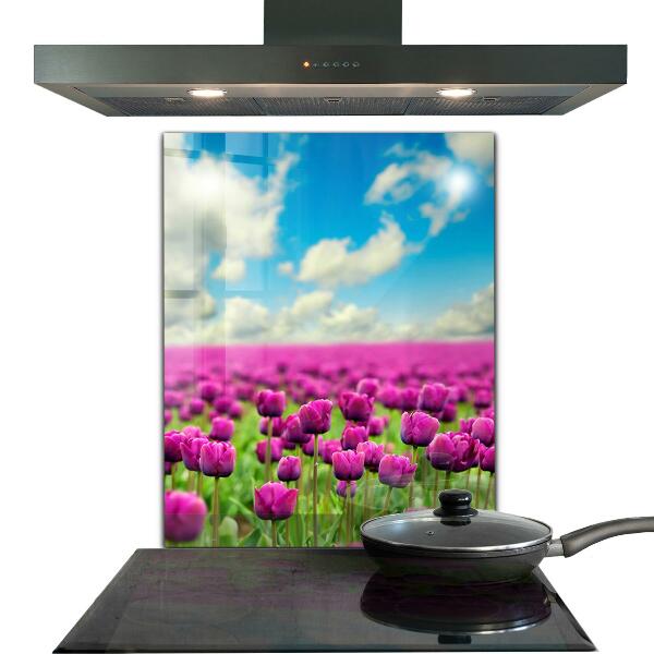 Kitchen glass panel Field of pink tulips meadow