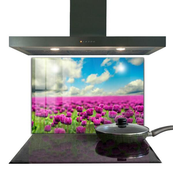 Kitchen glass panel Field of pink tulips meadow