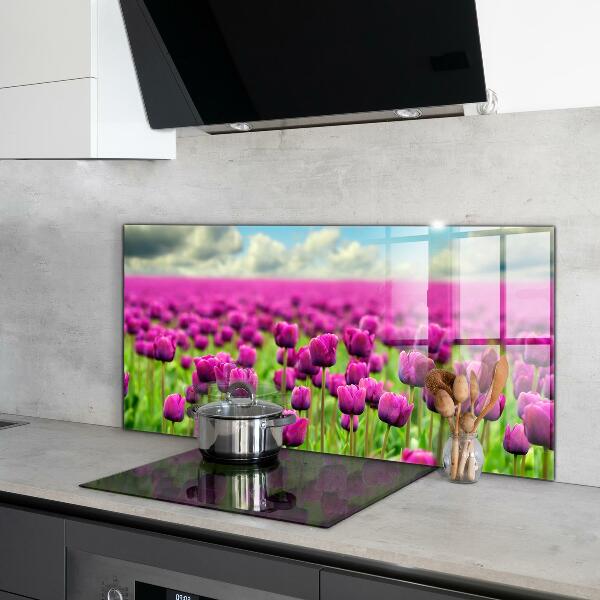 Kitchen glass panel Field of pink tulips meadow
