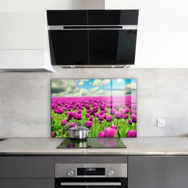 Kitchen glass panel Field of pink tulips meadow