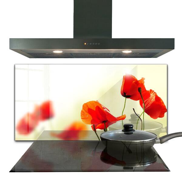 Kitchen wall panels Field meadow with red poppies