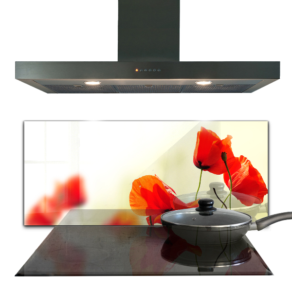 Kitchen wall panels Field meadow with red poppies