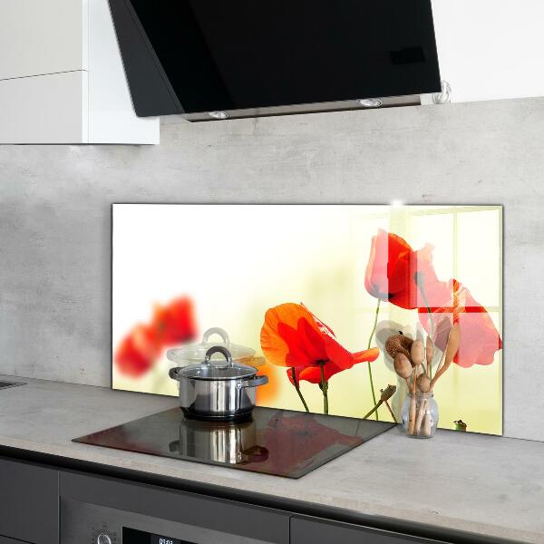 Kitchen wall panels Field meadow with red poppies
