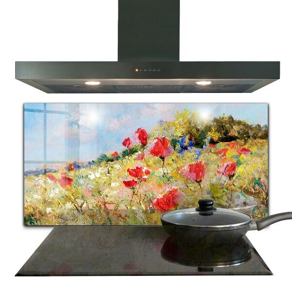 Kitchen wall panels Summer meadow oil painting