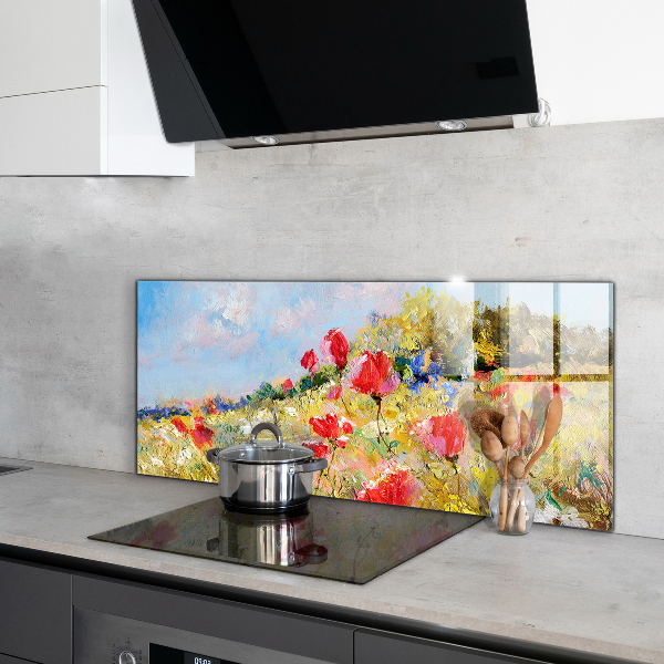 Kitchen wall panels Summer meadow oil painting