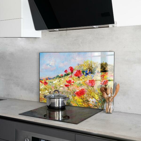Kitchen wall panels Summer meadow oil painting