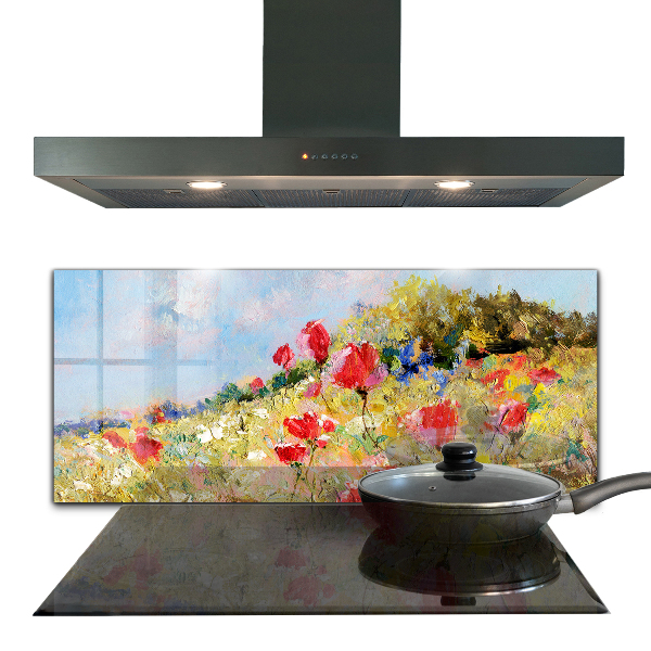 Kitchen wall panels Summer meadow oil painting