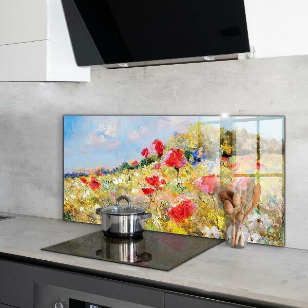 Kitchen wall panels Summer meadow oil painting