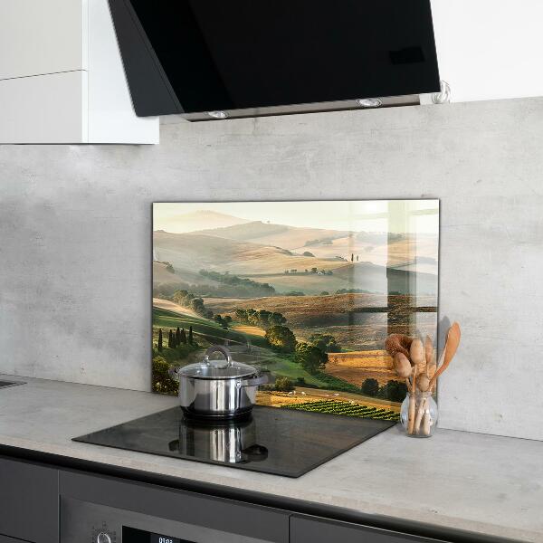 Kitchen glass panel Tuscany landscape with vineyards
