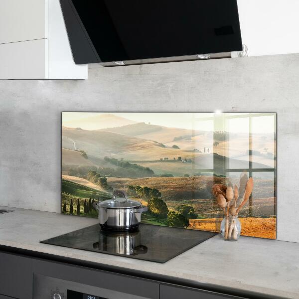 Kitchen glass panel Tuscany landscape with vineyards