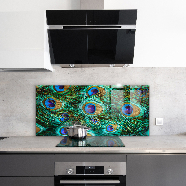 Kitchen glass panel Peacock feathers beautiful nature