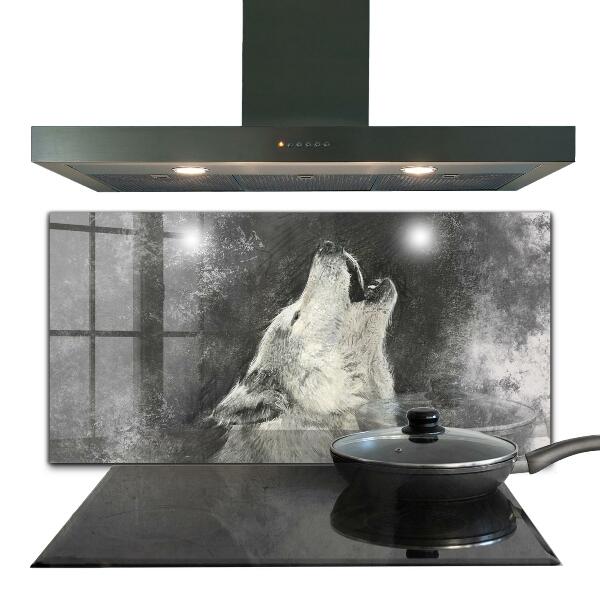 Hob splashback Canadian wolf illustration