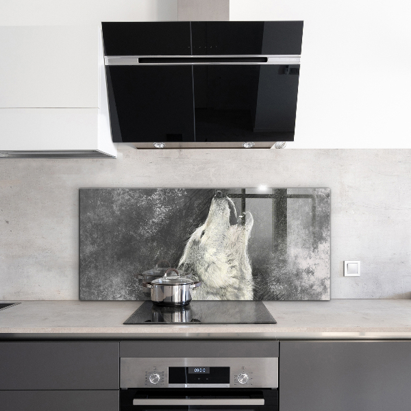 Hob splashback Canadian wolf illustration