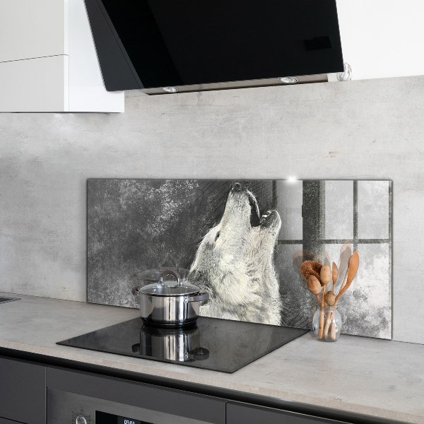 Hob splashback Canadian wolf illustration