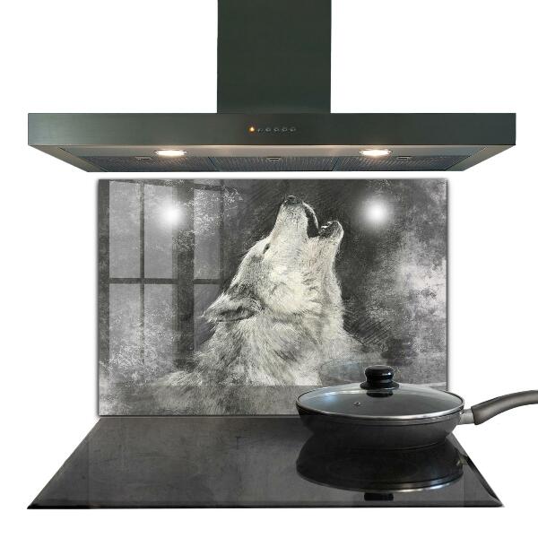 Hob splashback Canadian wolf illustration