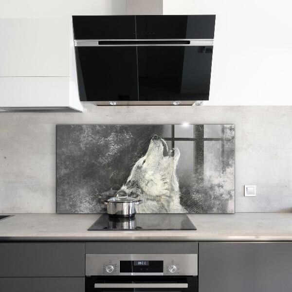 Hob splashback Canadian wolf illustration