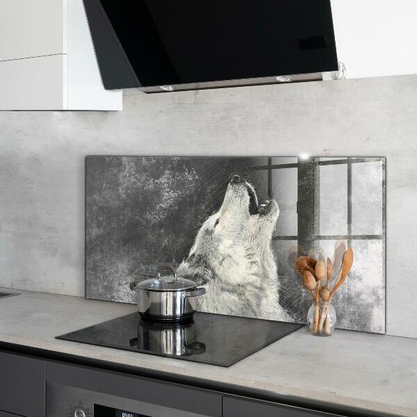 Hob splashback Canadian wolf illustration