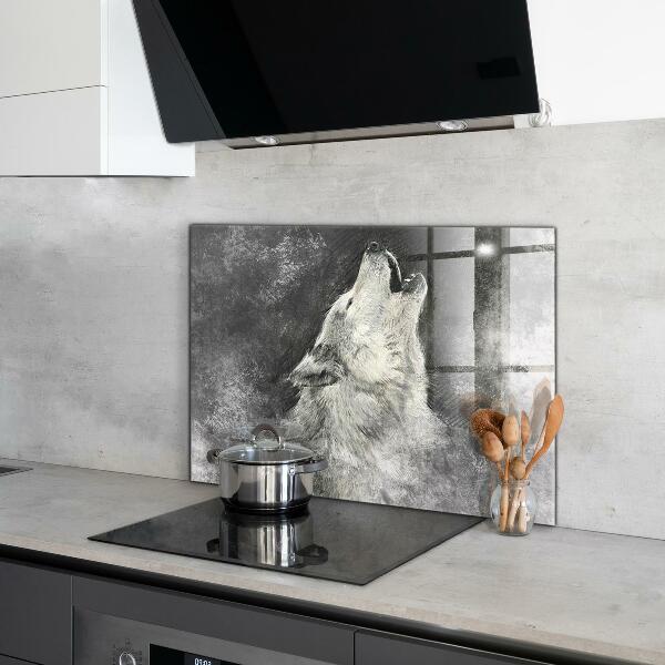 Hob splashback Canadian wolf illustration
