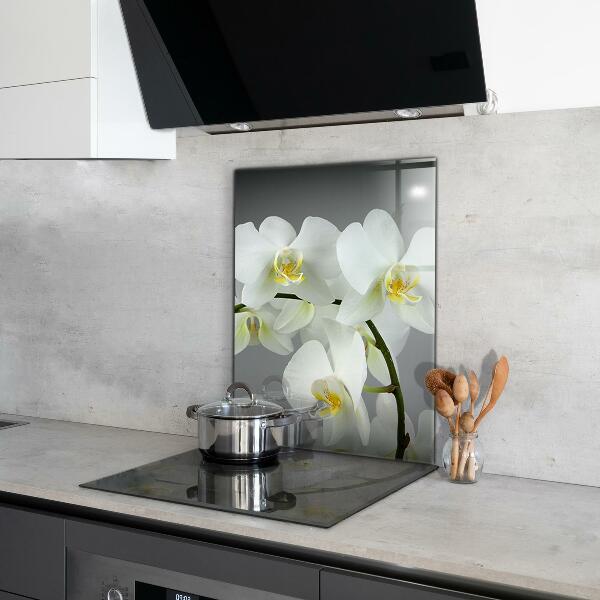 Kitchen wall panels White orchid on black background