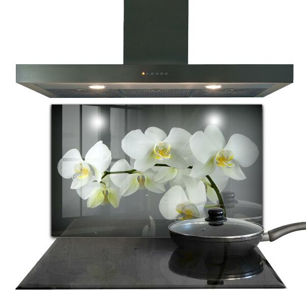 Kitchen wall panels White orchid on black background