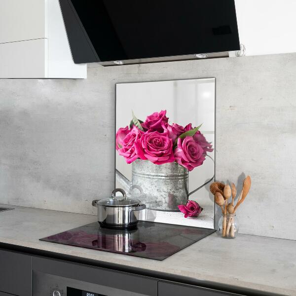 Kitchen wall panels Watering can with a bouquet of roses