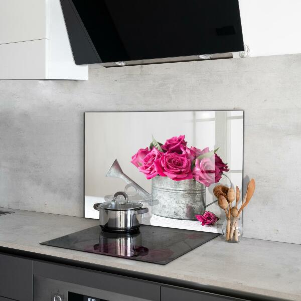 Kitchen wall panels Watering can with a bouquet of roses