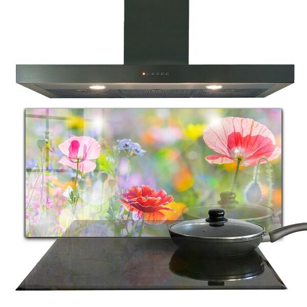 Kitchen wall panels Summer meadow of poppies