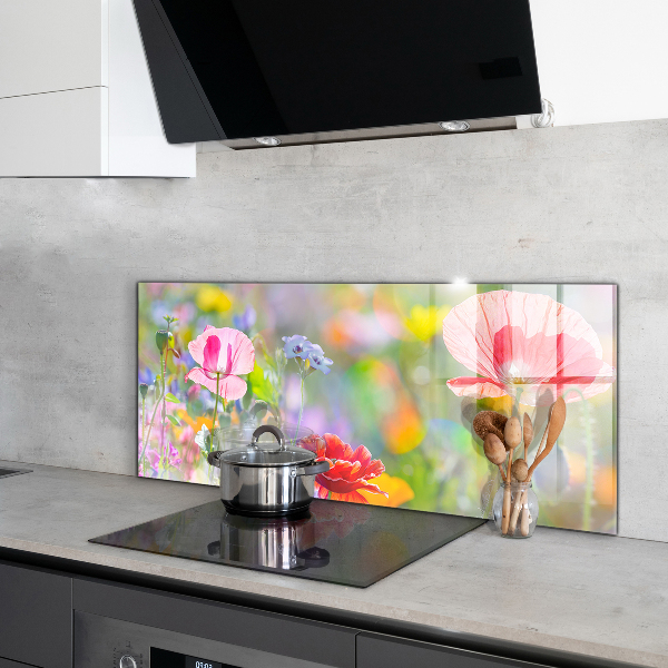 Kitchen wall panels Summer meadow of poppies