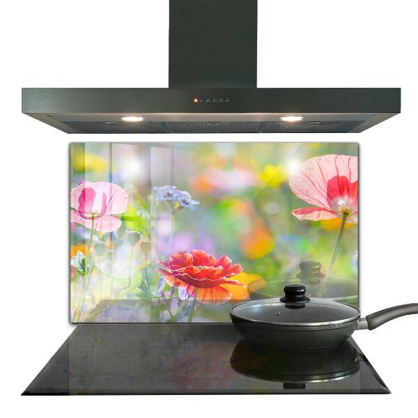 Kitchen wall panels Summer meadow of poppies