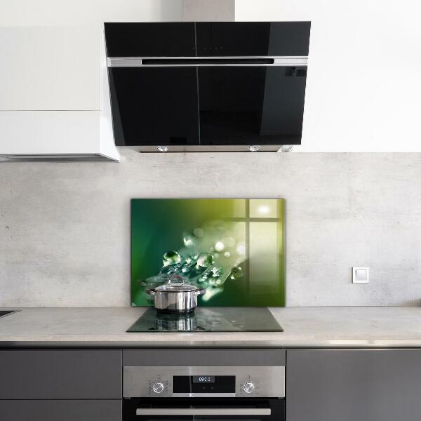 Kitchen panel Dew on green leaves