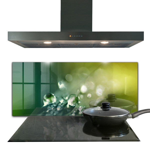 Kitchen panel Dew on green leaves