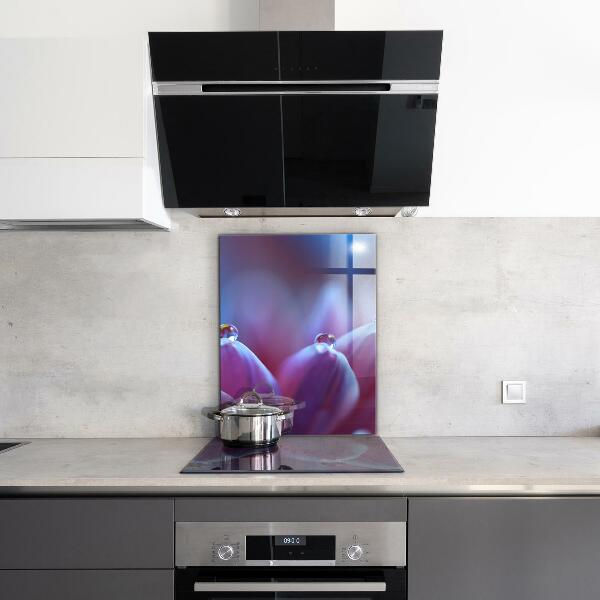 Splashback for kitchen walls Dew drops purple flower