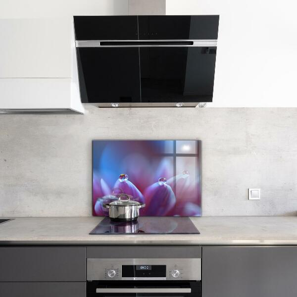 Splashback for kitchen walls Dew drops purple flower