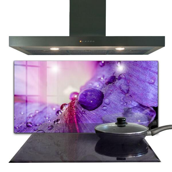 Splashback for kitchen walls Purple flower with morning dew