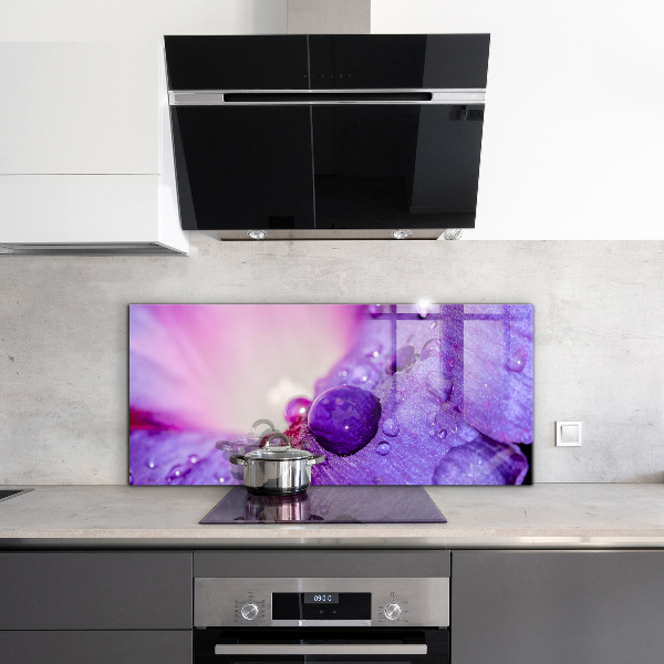 Splashback for kitchen walls Purple flower with morning dew