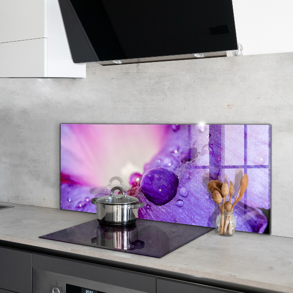 Splashback for kitchen walls Purple flower with morning dew
