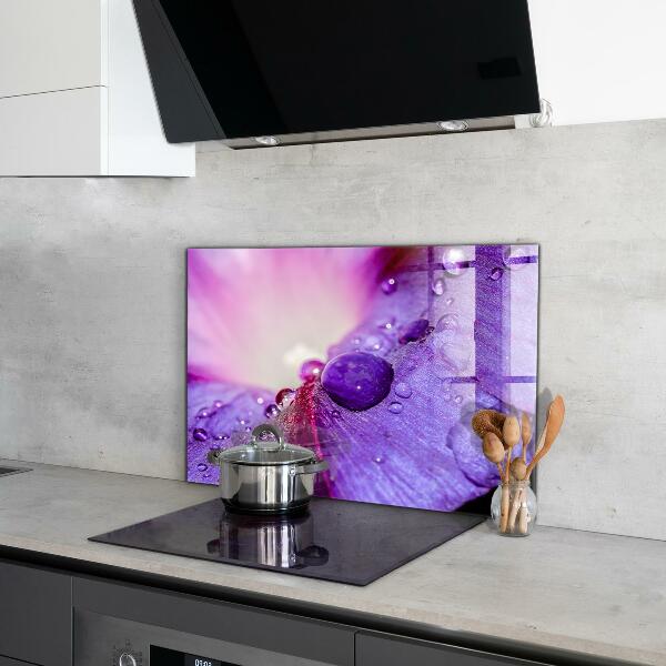 Splashback for kitchen walls Purple flower with morning dew