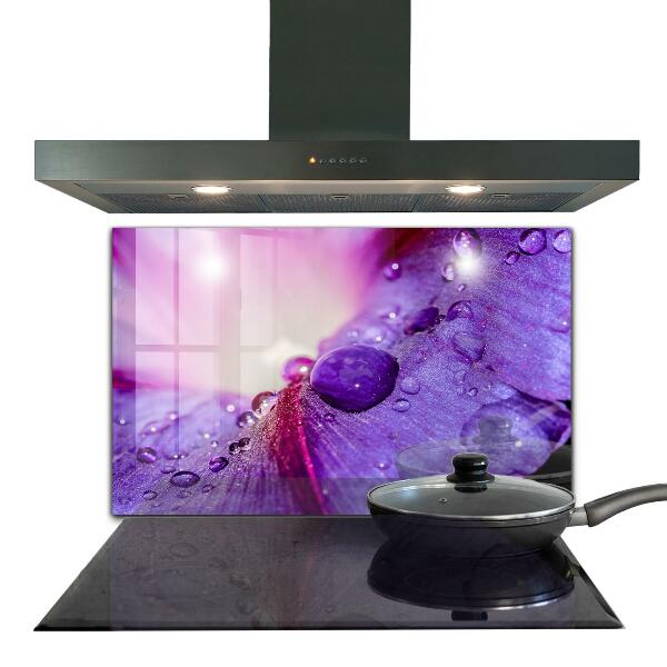 Splashback for kitchen walls Purple flower with morning dew