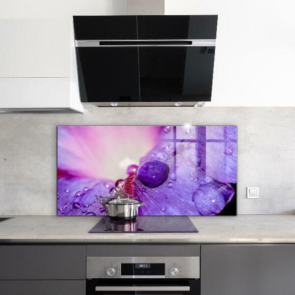 Splashback for kitchen walls Purple flower with morning dew