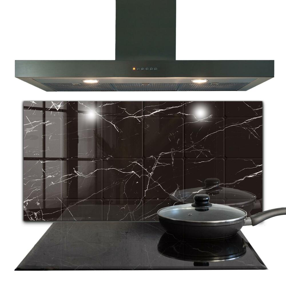 Glass printed splashbacks Black marble texture