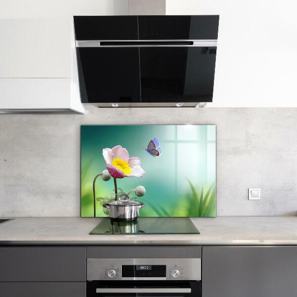 Kitchen glass panel Summer meadow butterfly flower