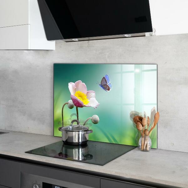 Kitchen glass panel Summer meadow butterfly flower